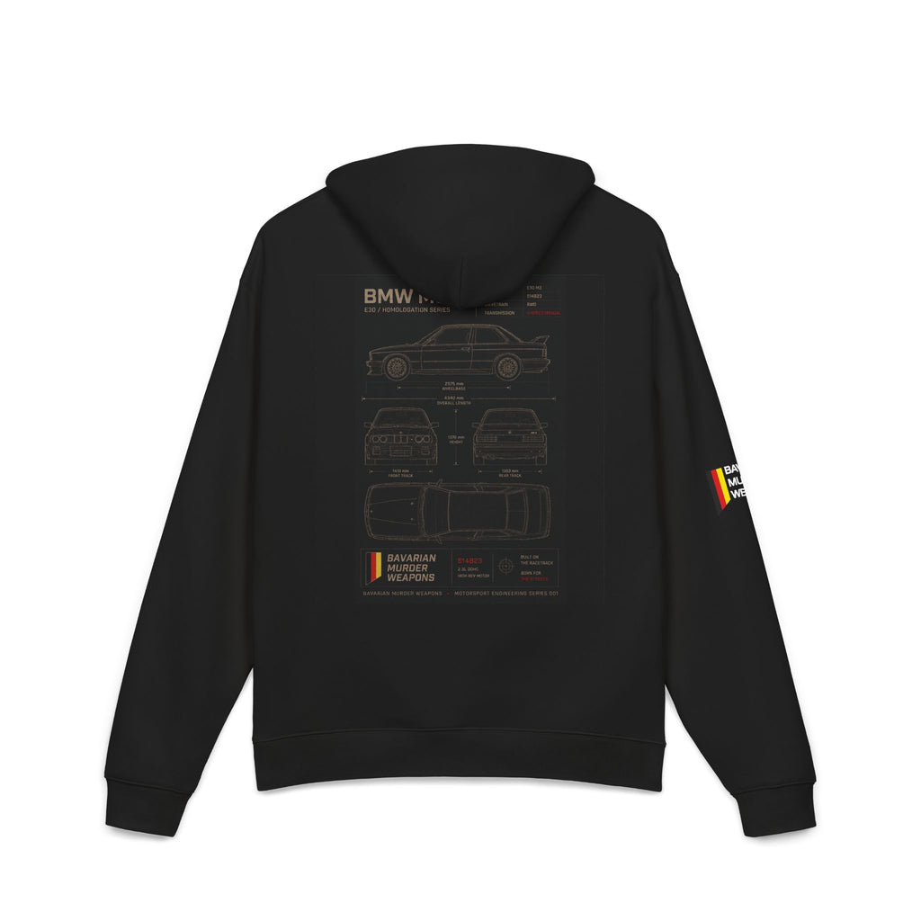 Car Blueprint Hoodie — Vintage E30 Technical Diagram Streetwear