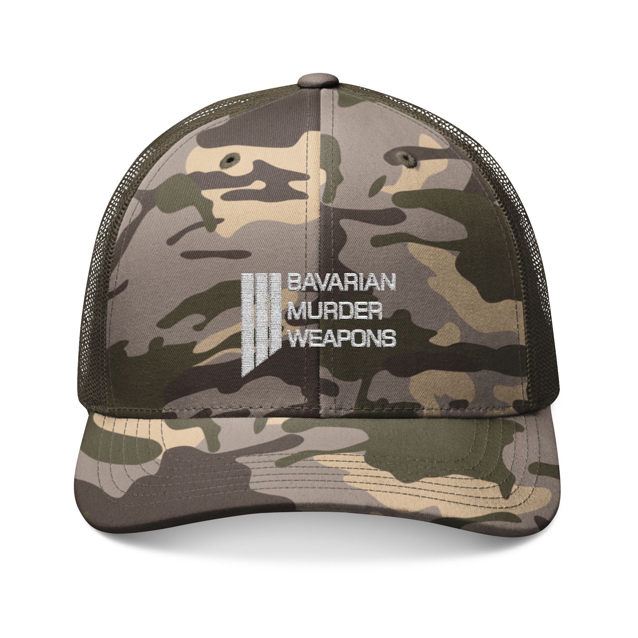 Camo Trucker Hat — Embroidered Logo