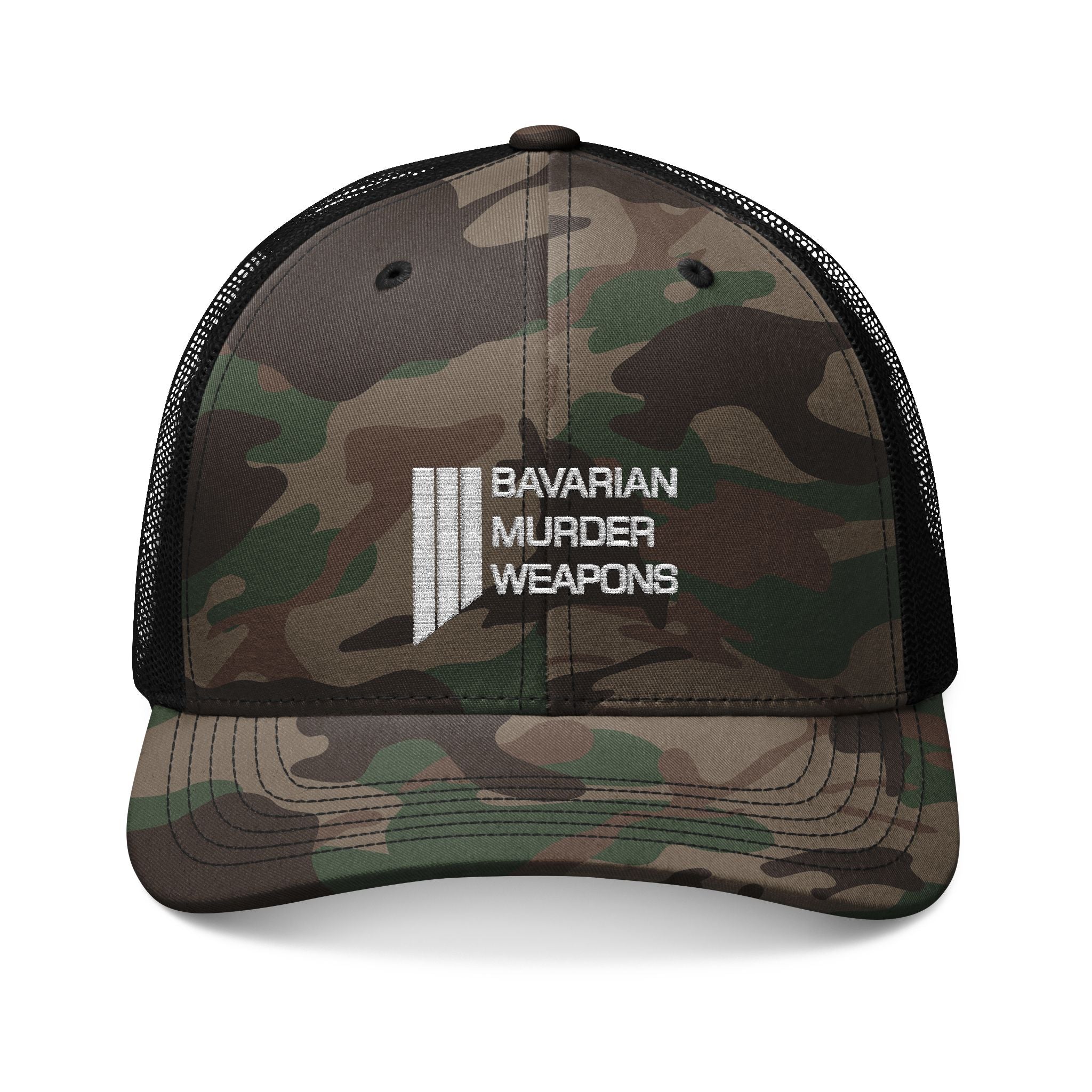 Camo Trucker Hat — Embroidered Logo